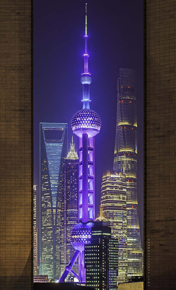 Shanghai skyscrapers at night